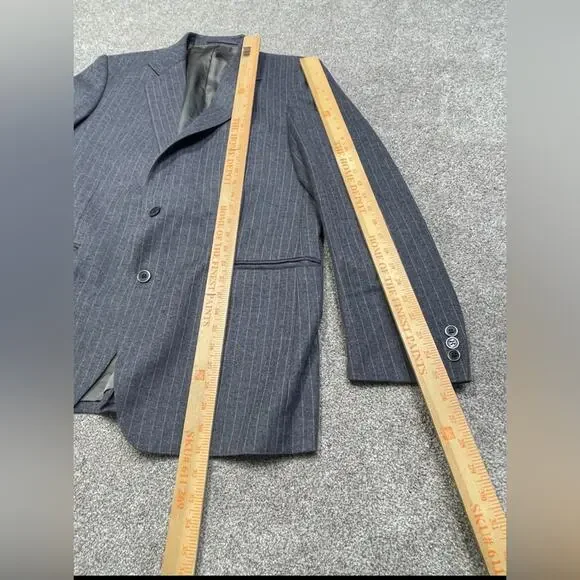 vtg 90s formal business Kamensko Zagres 2 Piece Suit set sz 41S gray Stripe wool